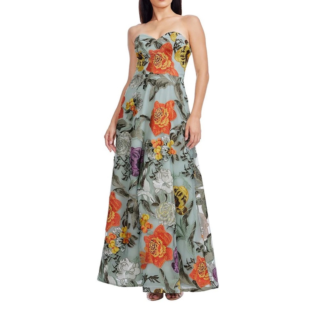 Dress the population Connor Floral Strapless Sweetheart Bustier A-Line Gown